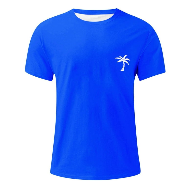 TQWQT Tshirts Shirts for Men Palm Tree Graphic Tees Casual Printed Short  Sleeve T Shirts Crew Neck Summer Loose Shirts Tops Blue XXL 