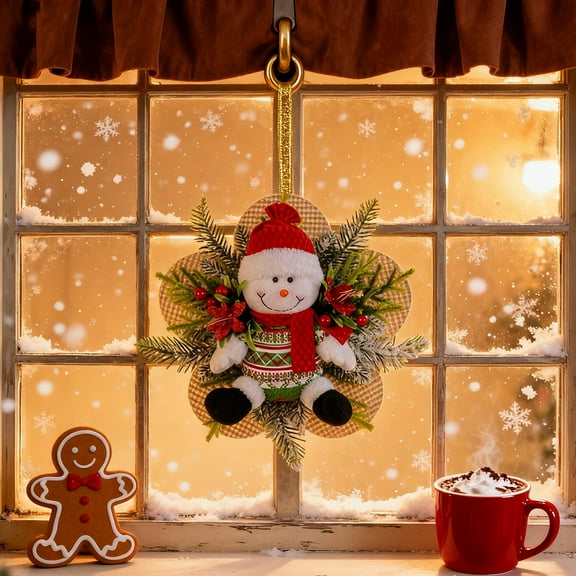 CHENjy Christmas Wreath Decoration With Santa Snowman Figures Festive Holiday Door Hanging For Xmas Tree Wall Decor