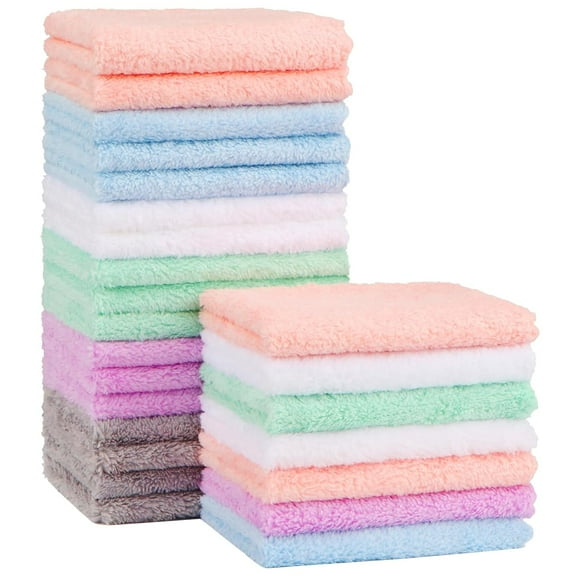 Baby Washcloths 24-Pack(7''x9''), Microfiber Coral Fleece Baby Towels, Super Soft and Absorbent Wash Cloths for Newborns, Infants and Toddlers, Gentle on Delicate Skin for Face Hands and Body