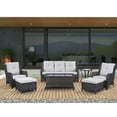 thumbnail image 4 of PARKWELL 7Pcs Outdoor Wicker Rattan Conversation Patio Furniture Set, including Three-seater Sofa, Chairs, Coffee Table, Ottomans and Side Table with Cushion, Beige, 4 of 9