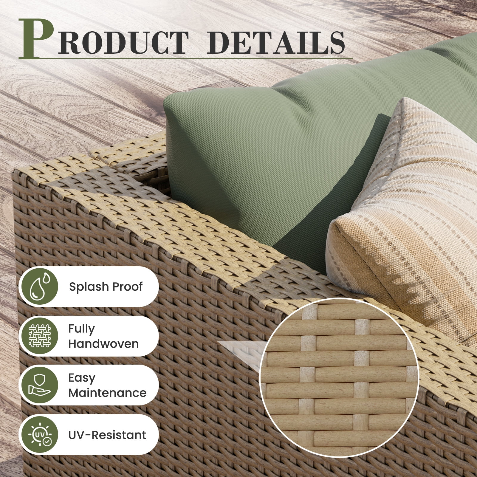 AMOPATIO 6-Piece Patio Furniture Set, Outdoor Patio Sectional Furniture All-Weather Rattan Wicker Patio Conversation Set Outdoor Furniture for Backyard Balcony,Green