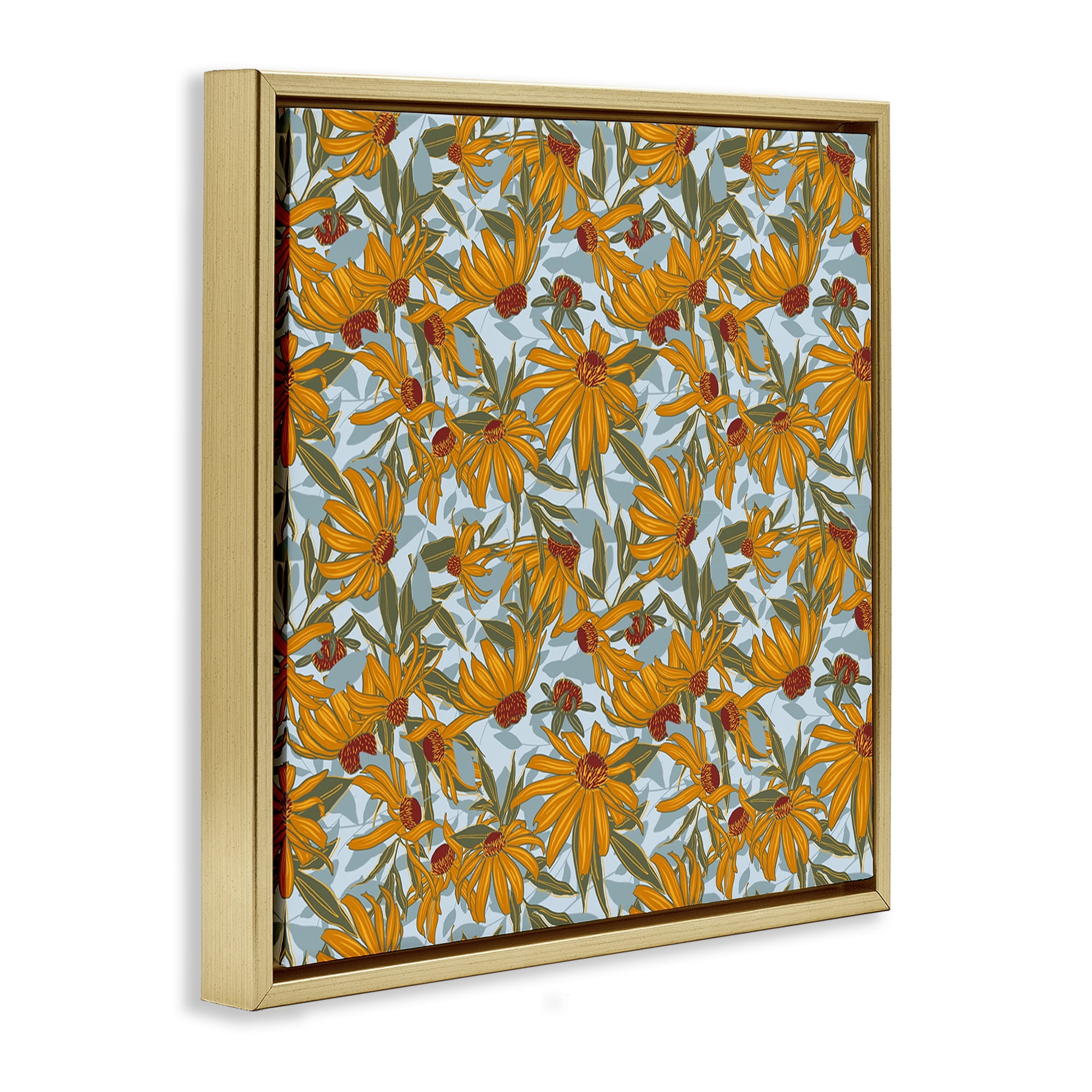 Stupell Industries Black Eyed Susan Pattern Plants & Flowers Painting Gold Floater Framed Canvas Art Print Wall Art, 18 x 18