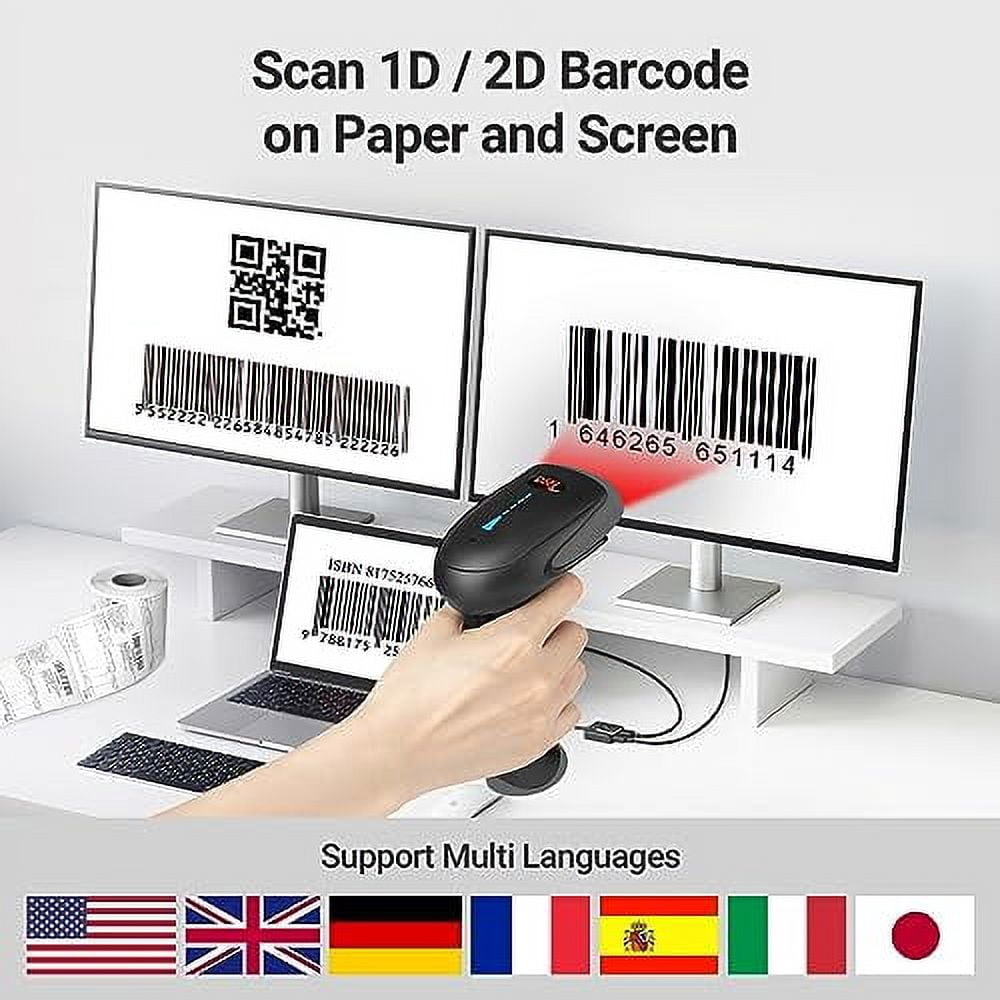 Tera 2D Wireless Barcode Scanner Handheld Barcode Reader with Vibration Alert Gray Model HW0002 Gray