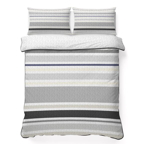 Gray Ombre Stripes 3 Piece Quilt Bedding Set with 2 Pillow Shams, Lines Art Lightweight Bedspread Coverlet, Soft Breathable All Season Quilt, 68 x 86 Inch