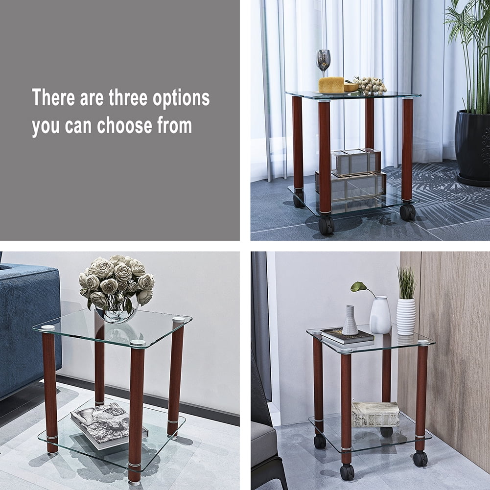 Kadyn End Table, 2-Tier Bedside Table with Storage Shelve, Side Table for Living Room Bedroom, Transparent+Walnut Kadyn End Table, 2-Tier Bedside Table with Storage Shelve, Side Table for Living Room Bedroom, Transparent+Walnut