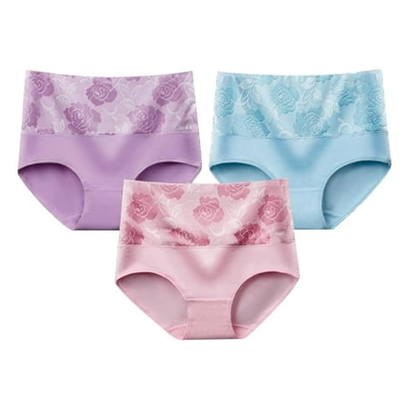 Chuancc Womens Cheeky Underwear Tummy Control Underwear 3 Pack Mixed Color Elastic Cotton High Waisted Soft Breathable And Comfortable Underwear Plus Size Underwear for Women Red 4XL Clearance