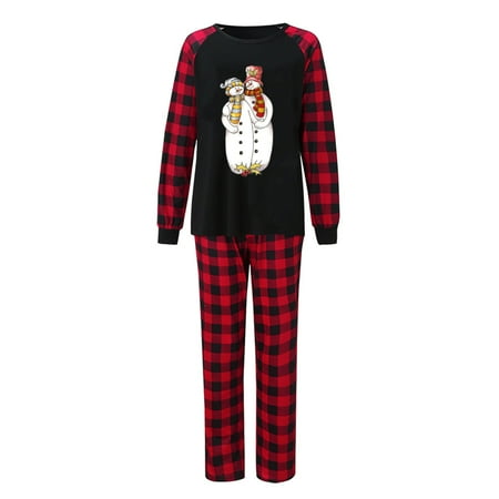 

DeHolifer Family Christmas Pjs Matching Sets Printed Tops and Plaid Pants Holiday Xmas Sleepwear Pajamas for Family Red M