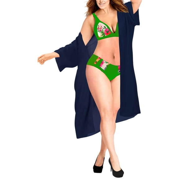 HAPPY BAY Women's Viscose Summer Beach Front Open Bathing Suit Kimono Beachwear Duster Cardigan 1X-2X Blue Horizon_AB885