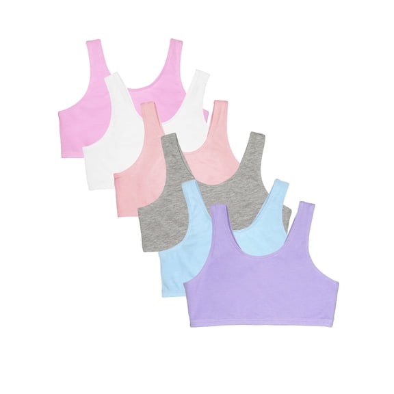 Fruit of the Loom Girls' Multi Cotton 6-Pack Built-Up Stretch Sports Bra
