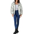 thumbnail image 2 of INSPIRE CHIC Women's Casual Shiny Pockets Hooded Winter Puffer Jackets Coats S Silver, 2 of 6