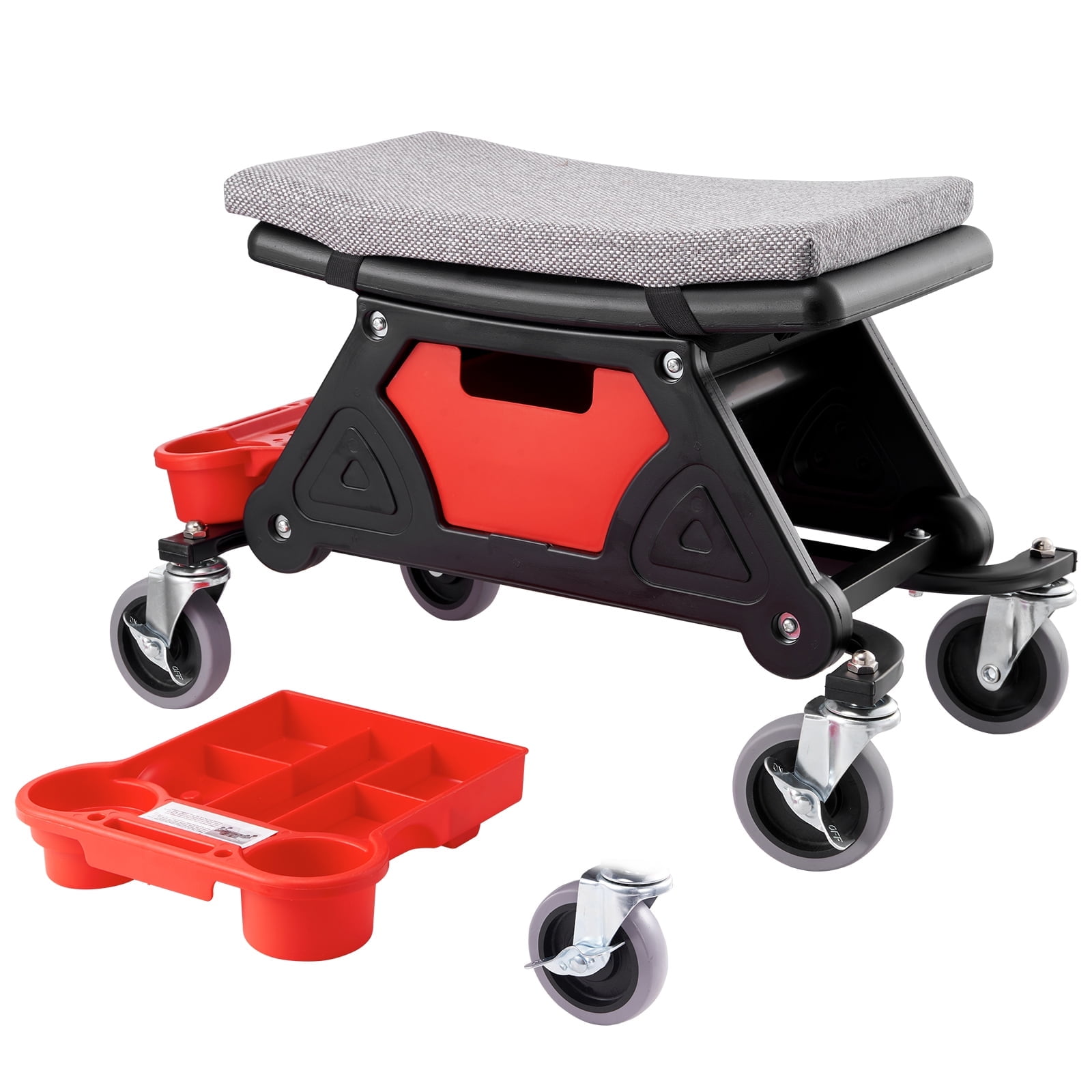 KFFKFF Mechanic's Roller Seat, Supports up to 300 LBS, Equipped with 4-inch Casters, Features 3 Pull-Out Storage Trays and a Drawer, Durable Rolling Creeper Chair for Garage and DIY Tasks