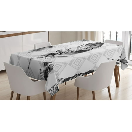 

Feather Tablecloth Faded Geometric Backdrop Nested Squares Mosaic Pattern Fluffy Wings Fly Rectangular Table Cover for Dining Room Kitchen 60 X 84 Inches Black White Pale Grey by Ambesonne