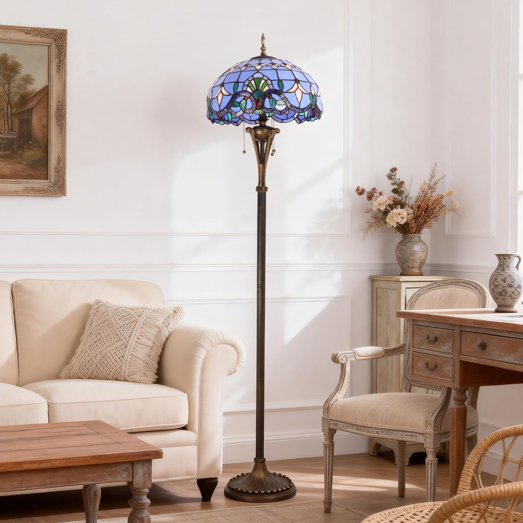 LUOLAX 16-inch European-style blue Baroque floor lamp, decorative lighting for living room, bedroom, and study, creative art floor lamp.
