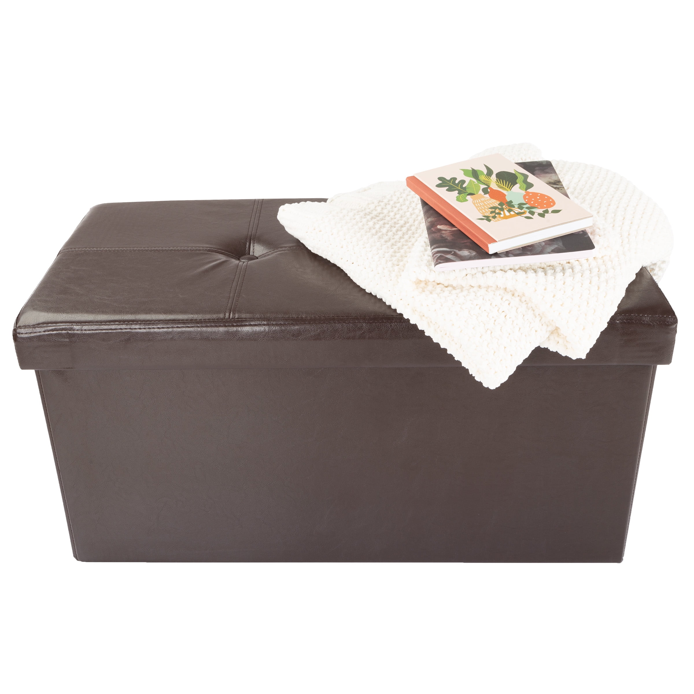 Lavish Home 30-inch Faux Leather Folding Storage Ottoman with Removable Bin (Brown)