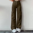thumbnail image 2 of Women's Mid Waist Three Pocket Long Pants Casual Workwear Cargo Trousers Green XL Size, 2 of 6