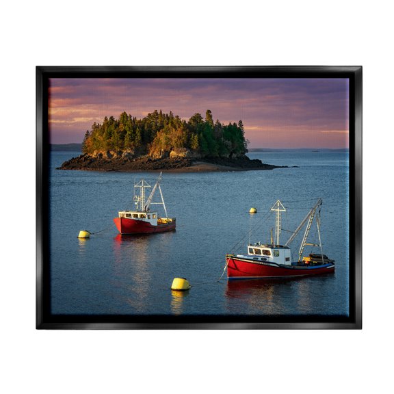 Stupell Boats Sailing Ocean Island Landscape Photography Black Floater Framed Art Print Wall Art