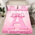 thumbnail image 2 of jejeloiu Monogrammed A Twin Sheet Sets,Cute Girls Bowtie Twin Fitted Sheet,Pink Glitter Print Flat Sheet For Child,Microfiber Room Decorative,3pcs, 2 of 7