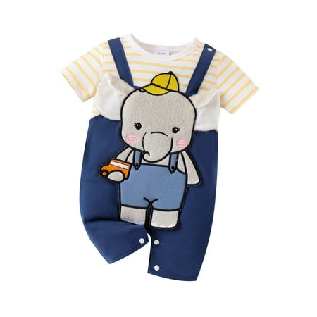 

ESASSALY Baby Boys Rompers Cartoon Bear Embroidery Stripe Toddler Jumpsuits