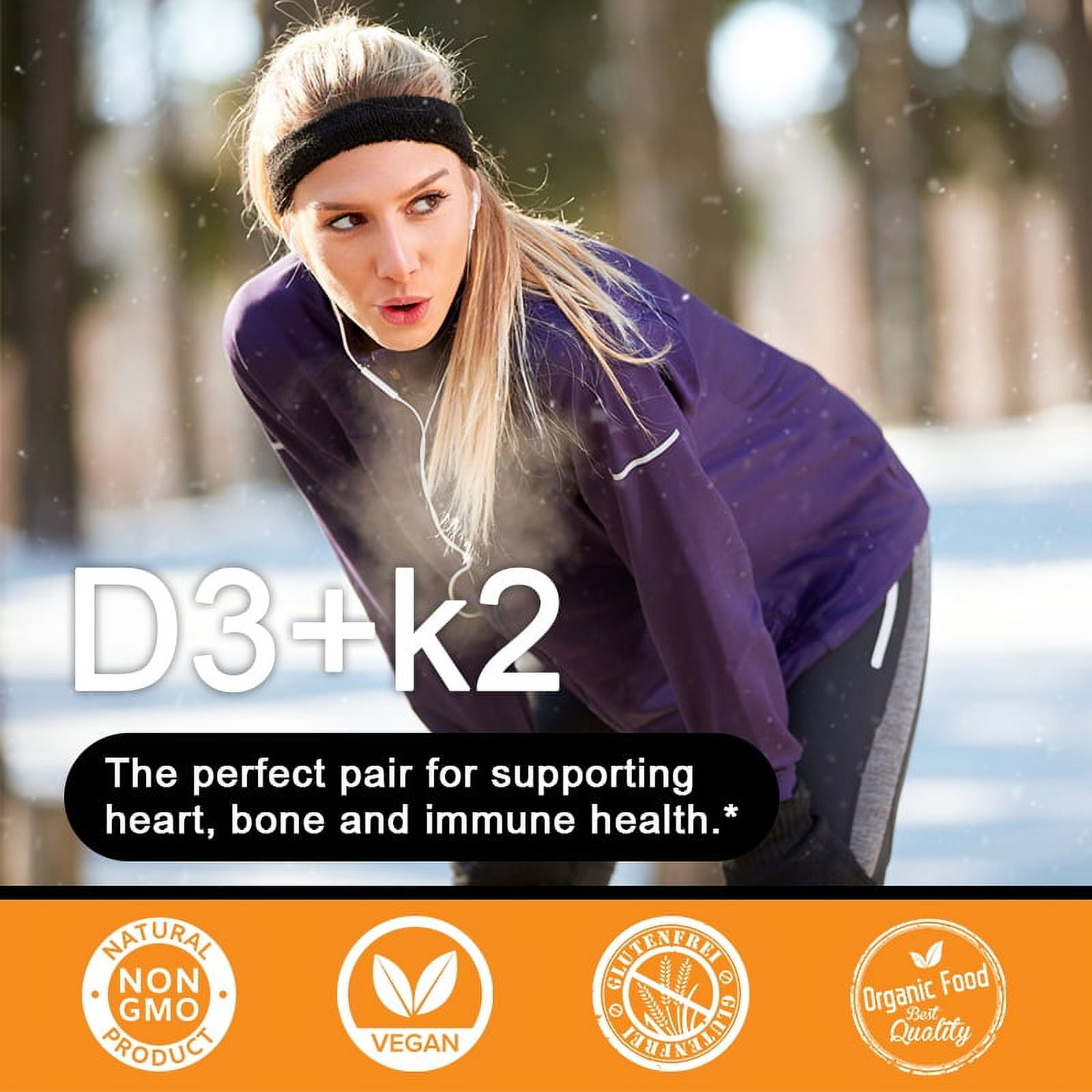 Vitamin D3 K2 5000 IU Supplement, Promotes Calcium Absorption, Daily Supplement for Immune System & Bones Health, Gluten-Free, 240 Capsules