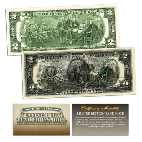 Overprint $2 U.S. Bill Genuine Legal Tender Currency - Printing Error Bills