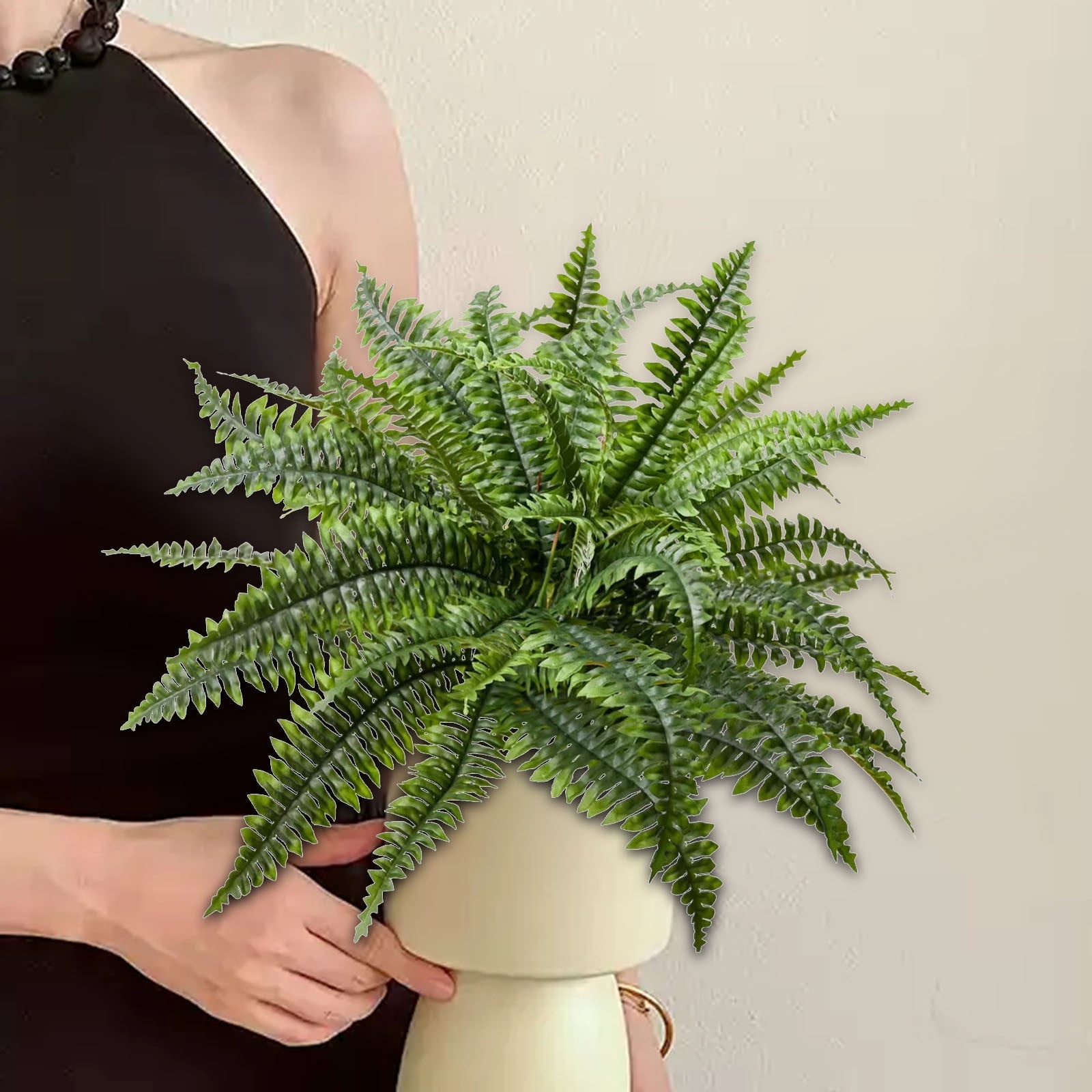 2025 New Single Silky Artificial Boston Fern 25-Leaf - Lifelike Fern Bush 23.6" for Outdoor & Indoor Decor, Large Greenery for Planters, Office, Living Room, Front Porch