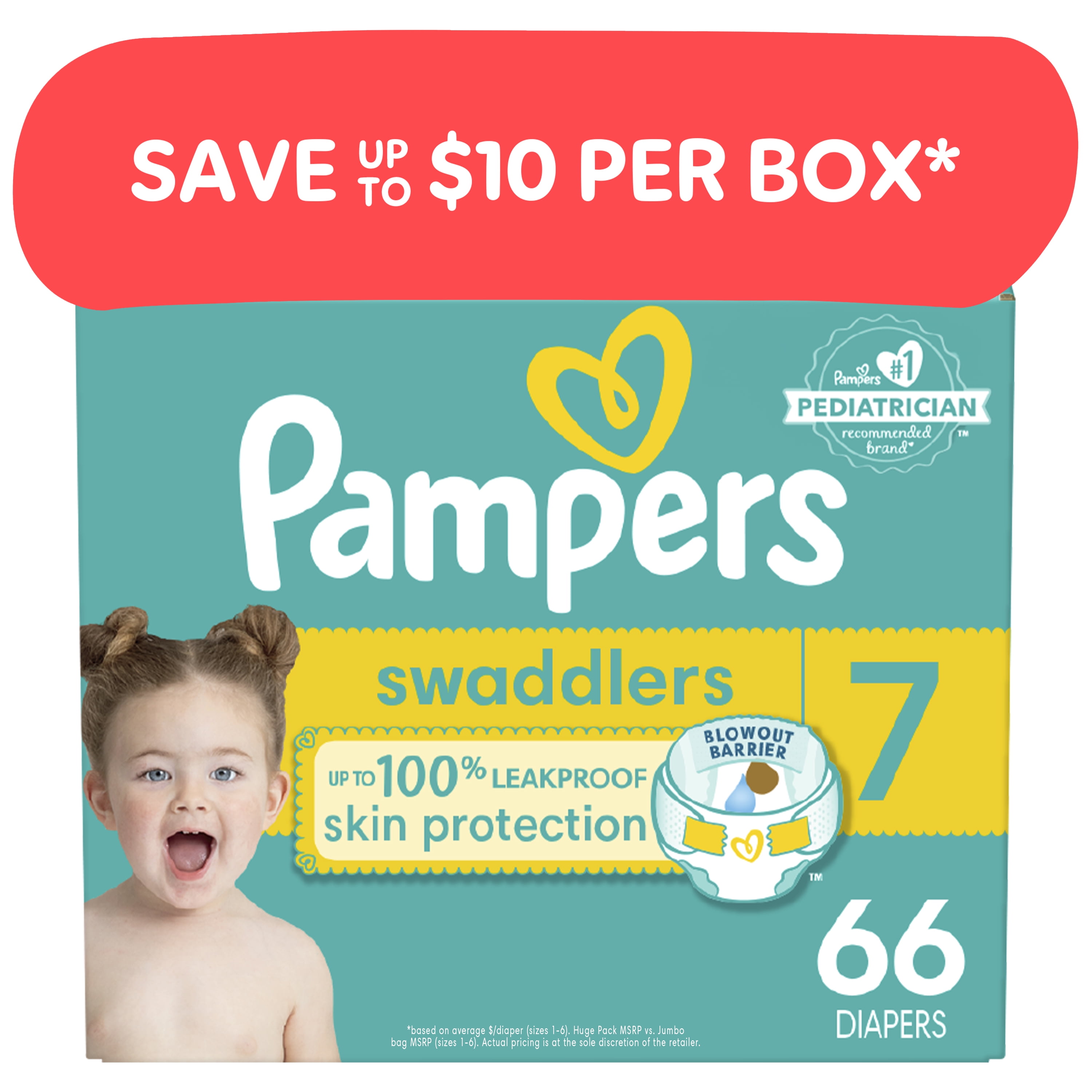 Pampers Swaddlers Baby Diapers Size 7, 66 Count (Select for More