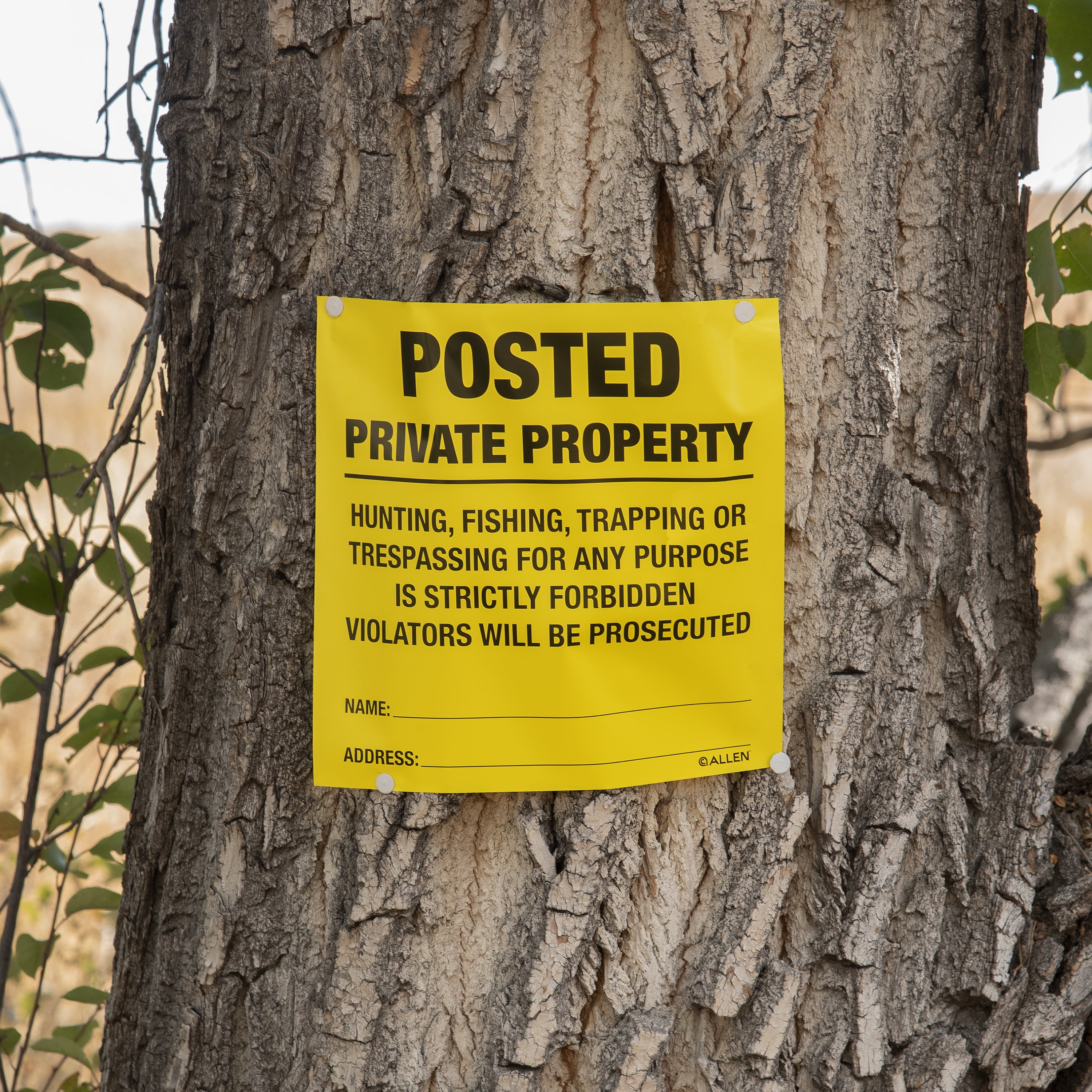 Allen Company Posted No Trespassing Signs 12-Pack - Weather-Resistant 12x12" - High-Visibility Yellow