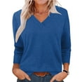 thumbnail image 4 of Miluxas Women's V Neck 3/4 Sleeve Tops Casual Pullover T Shirts Summer Basic Loose Fit Tunic Shirts Blue M(M), 4 of 8