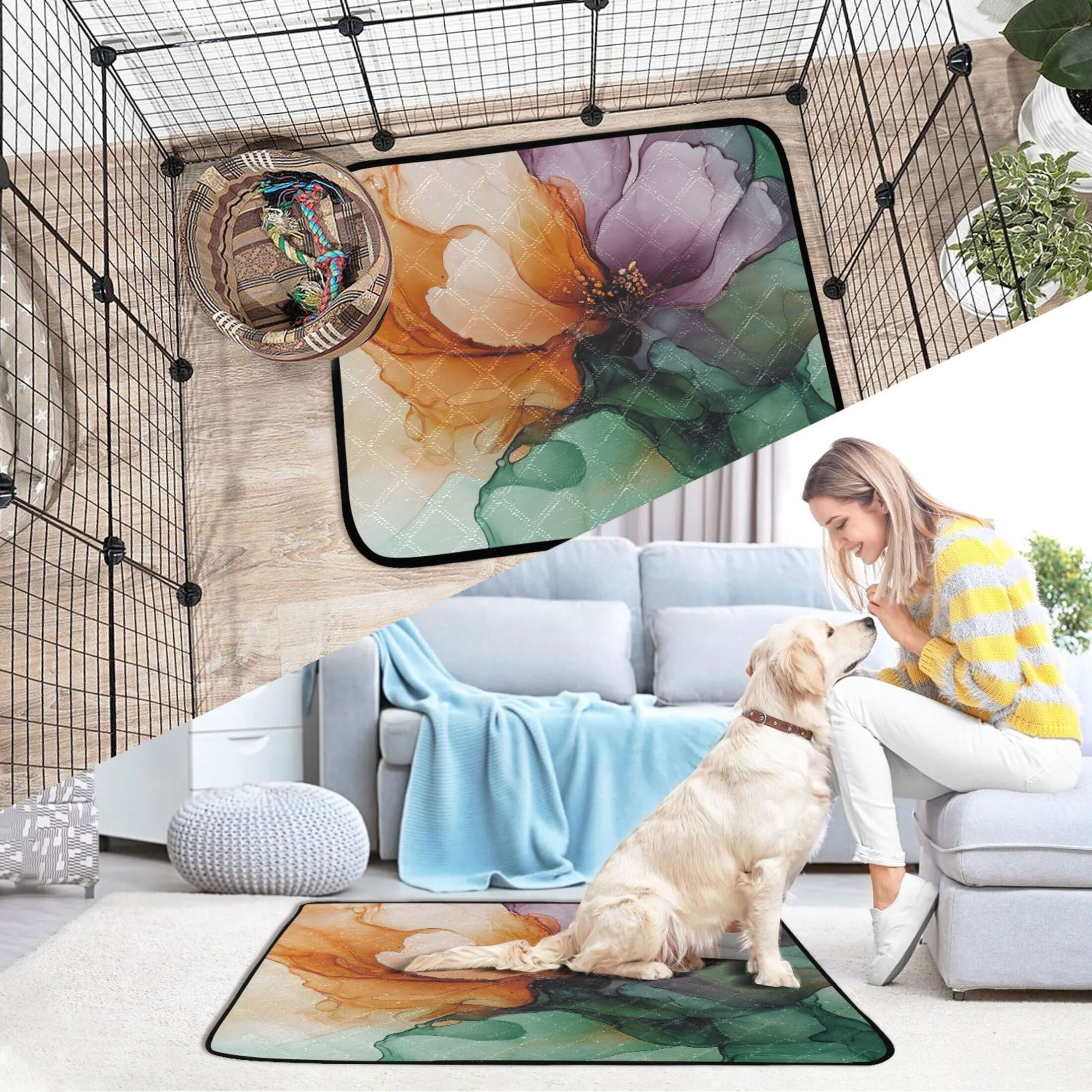 Qxltty Abstract Floral Pattern Cat litter Pads Pet Set of 2 Diaper Mats Center Anti-leakage Layer Absorbent Soft and Comfortable