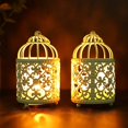 thumbnail image 4 of Paquete de 2 pequeñas linternas colgantes de jaula de pájaros de metal para bodas, patios, interiores o exteriores (blanco), 4 of 5