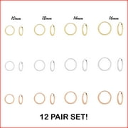 Set of 12! Tilo Jewelry 925 Sterling Silver Endless Round Hoop Earrings for Women, Girls, Men, Unisex