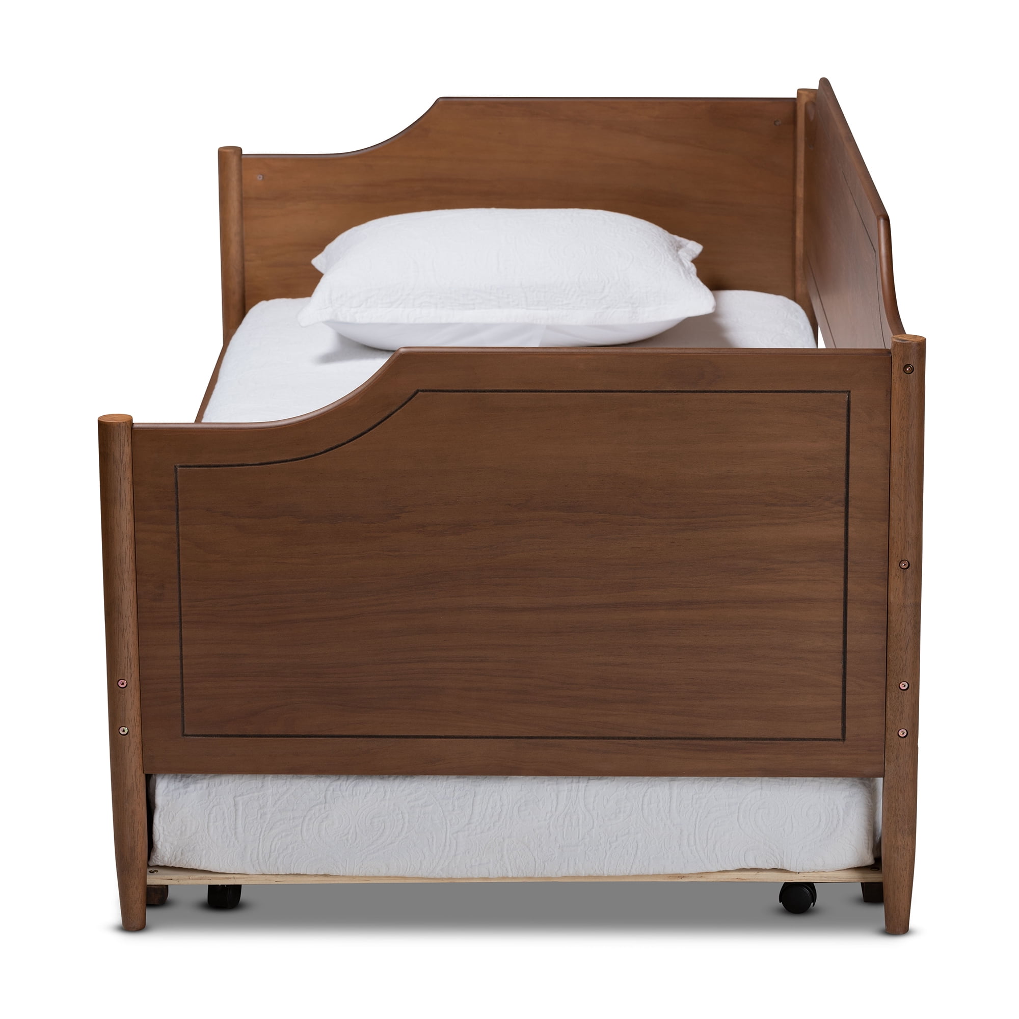 Baxton Studio Alya Classic Traditional Farmhouse Walnut Brown Finished Wood Twin Daybed with Roll-Out Trundle Bed, Walnut/Black