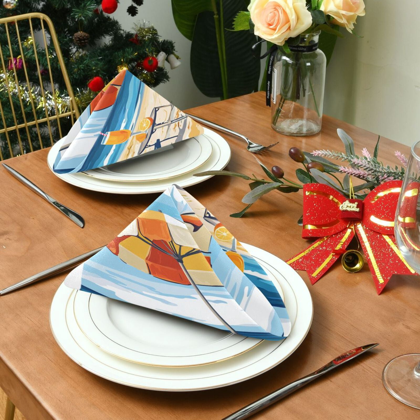 JSTEL Beach Travel Cloth Napkins Set of 6, 20x20 Inch Washable and Reusable Napkin for Decoupage Dinner Party Everyday Use