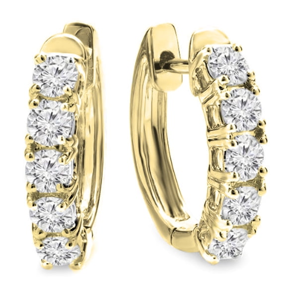 Dazzlingrock Collection 1.00 Carat (ctw) Round White Diamond Huggies Hoop Earrings for Her 1 CT | 14K Yellow Gold