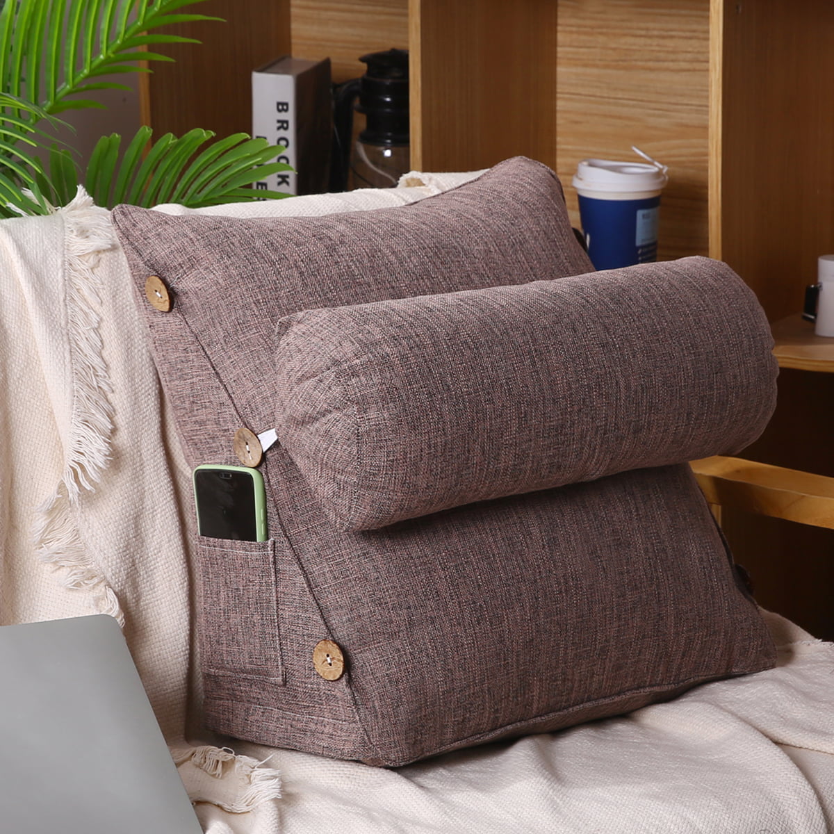 Adjustable Backrest Wedge Pillow Reading & Bed Rest Pillow, Perfect Back Support Cushion for
