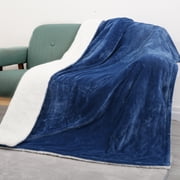 Maxkare 50" x 60" Electric Throw Blanket with 6 Heating Levels & 1-5H Auto-off, Machine Washable Flannel & Sherpa, Blue & White