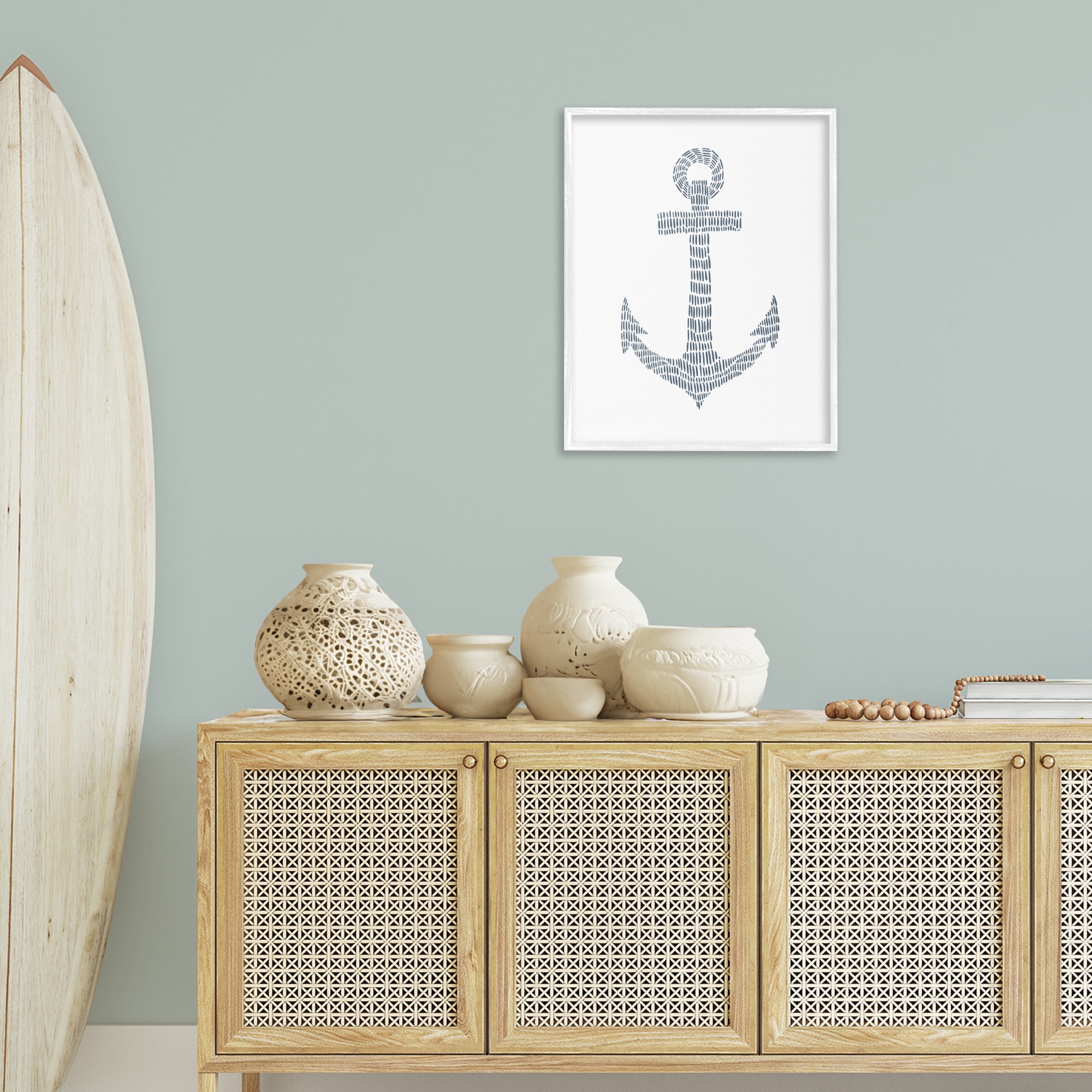 Stupell Industries Minimal Nautical Anchor Coastal Painting White Framed Art Print Wall Art, 24 x 30