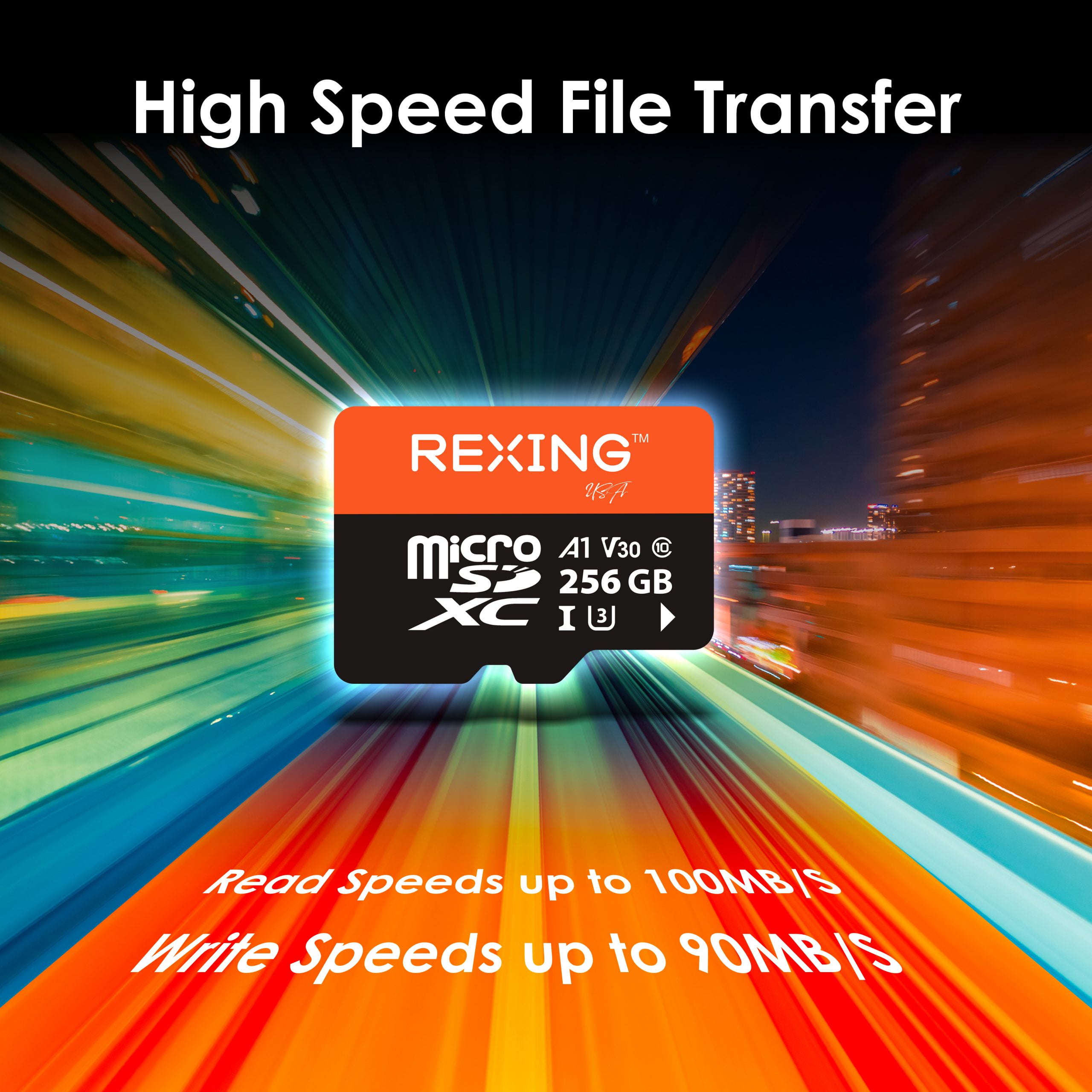 Rexing 256GB microSDXC UHS-3 4K Full HD Video High Speed Transfer Monitoring SD Card with Adapter for Dash Cams, Surveillance System, Security Camera, & Body Cam