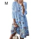 thumbnail image 1 of Vestido Mujer Vestido Con Estampado Vintage Manga 3/4 Paño De Cuello Redondo, Azul Cielo, M Yuarrent AP002219-18, 1 of 5