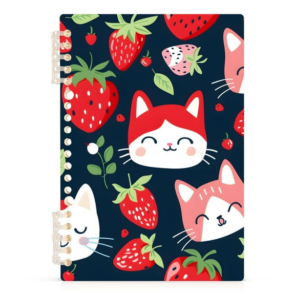 Cute Cat and Strawberry Spiral Journal Notebook College Ruled Notebook 8.3" x 5.7" A5 Lined Thick Paper Page