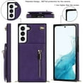 thumbnail image 6 of Samsung Galaxy S21 FE 5G Cases with Card Holder for Women,Crossbody Phone Case for Samsung S21 FE with Strap,Leather PU Lanyard Magnetic Clasp Zipper Wallet Case with Kickstand,6.4" Purple, 6 of 14