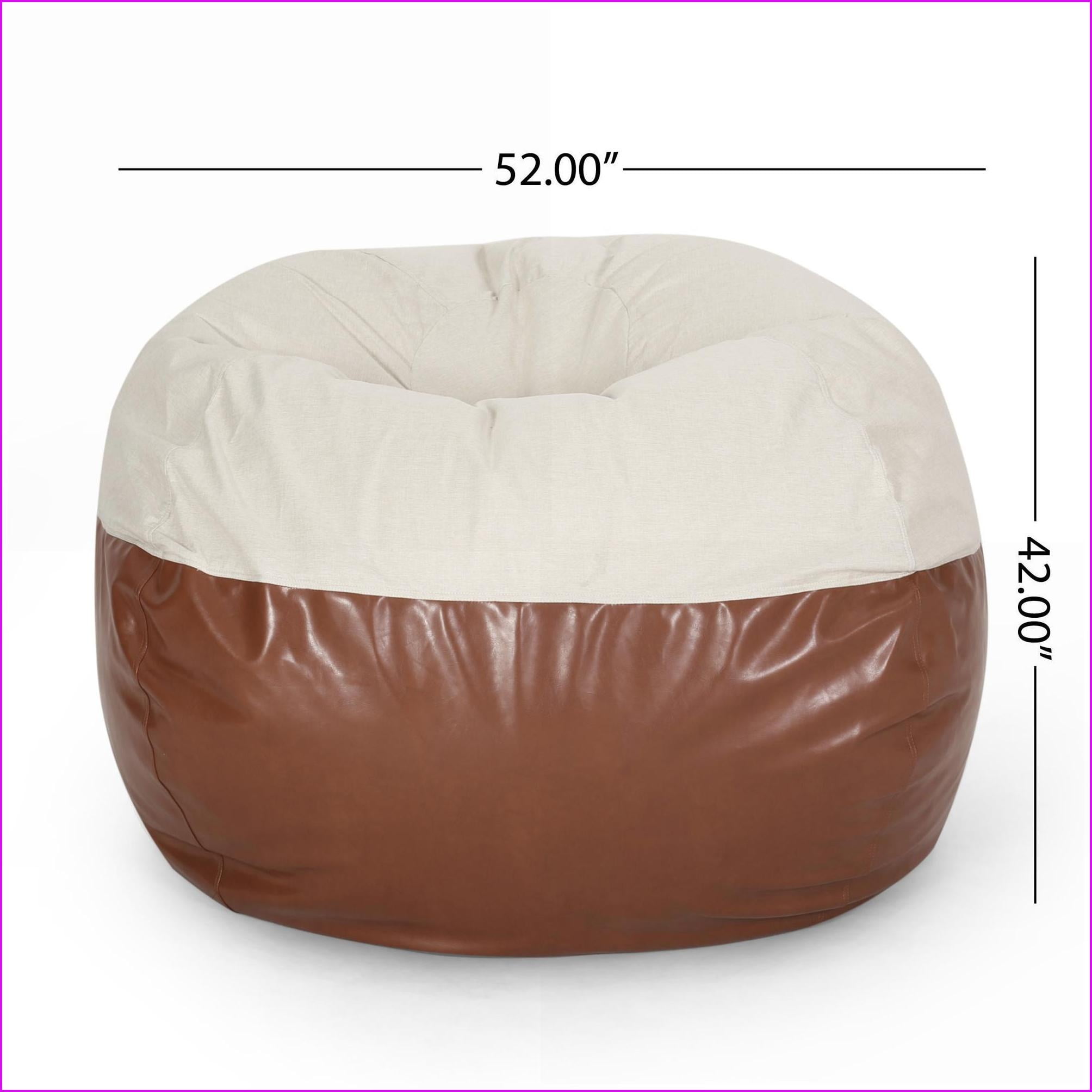 5-Foot Round Bean Bag Chair for Adults – Fabric & Faux Leather, Beige & Coffee Brown | Round | Brown+Beige