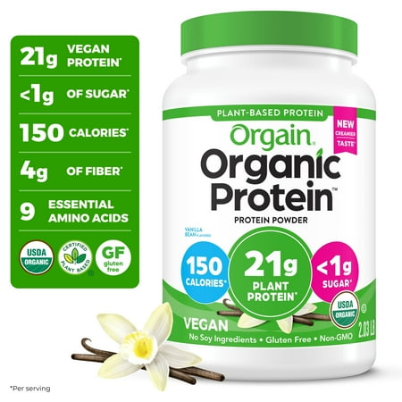 Orgain Organic Vegan 21g Protein Powder, Plant Based Shake Drink, Vanilla Bean 2.03lb