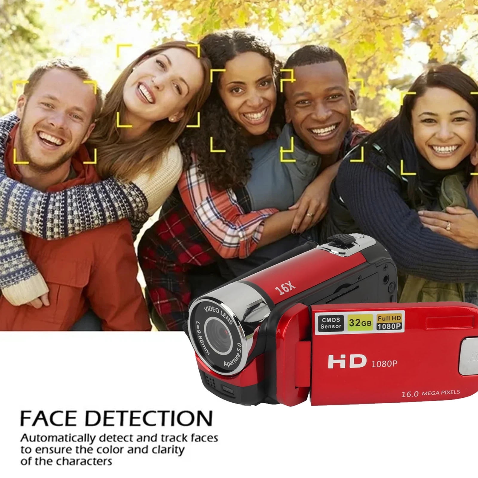 Portable Full HD 1080P High Definition Digital Video Camera, DV Camcorder Camera Recorder, 16MP 2.7 Inch LCD Screen 16X Digital Zoom, 270° Rotation, Red