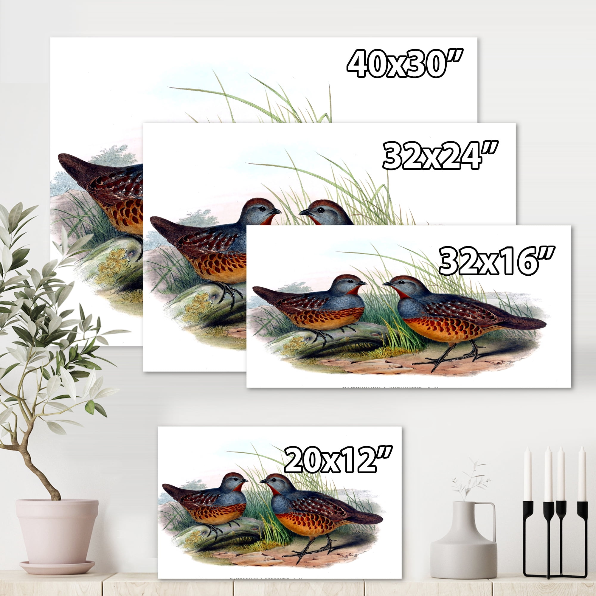 Ancient Birds In The Wild VII 32 in x 16 in Painting Canvas Art Print, by Designart