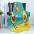 thumbnail image 4 of Avocado Soft Flannel Fleece Throw Blanket, Illustration of 2 Avocados Playing Volleyball at the Beach Happy Summer Theme, Cozy Plush for Indoor and Outdoor Use, 50" x 60", Multicolor, by Ambesonne, 4 of 5