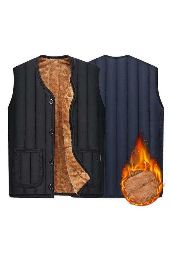 Men Middle-aged Men's Winter Warm Outdoor Keep Warm Windproof Vest Thick Fleece Lined Sleeveless Jacket