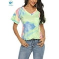 thumbnail image 4 of Deago Womens Tie Dye V Neck Short Sleeve T-Shirts Loose Fit Comfy Tees Casual Summer Tops Shirts with Pocket (Light Green, M), 4 of 9