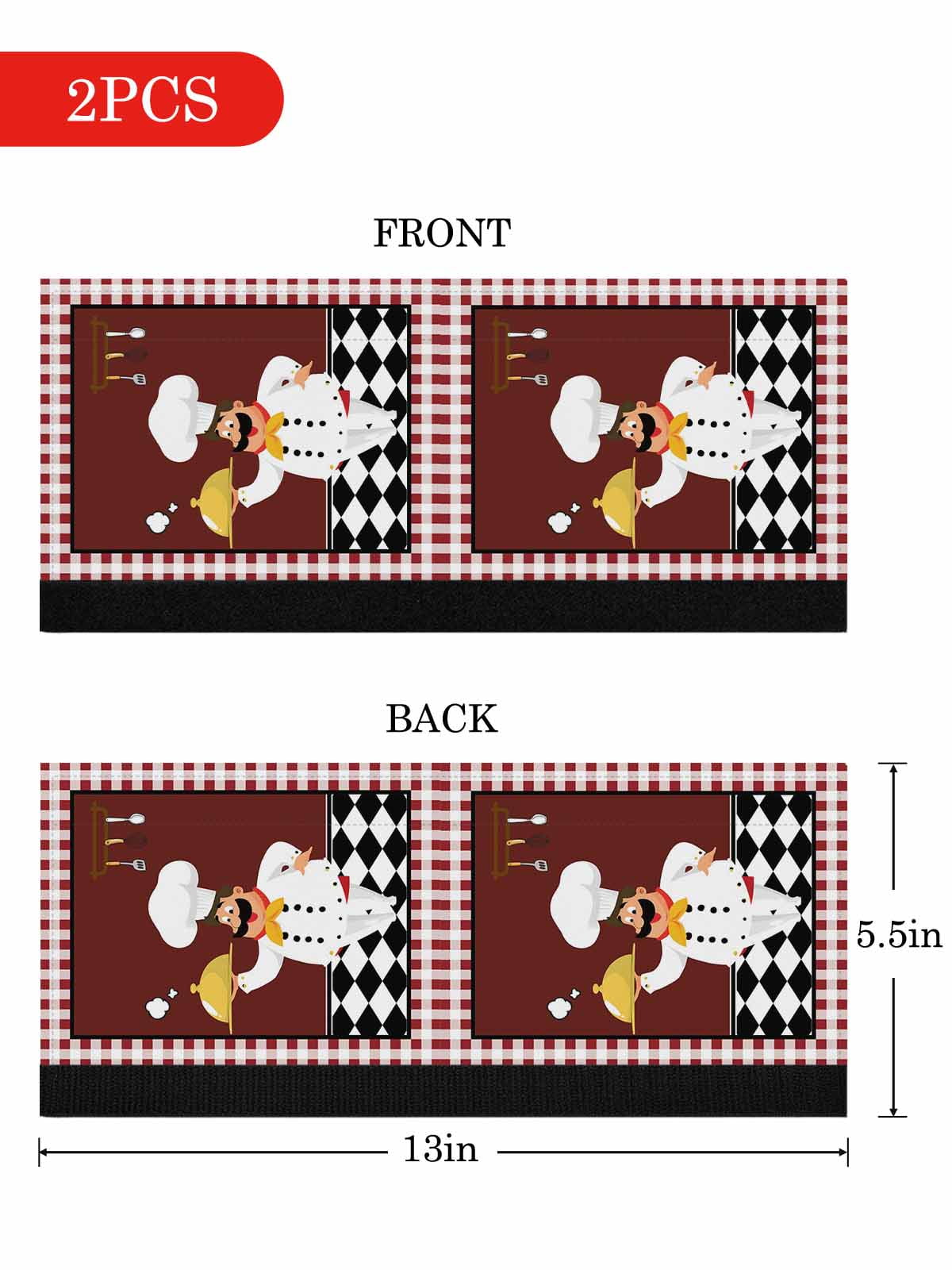 Fat Chef Refrigerator Door Handle Covers Set of 2, Red Gourmet Kitchen Red Black Buffalo Plaid Kitchen Fridge Microwave Oven Dishwasher Stove Cabinet Handle Protectors, Washable Appliance Decor