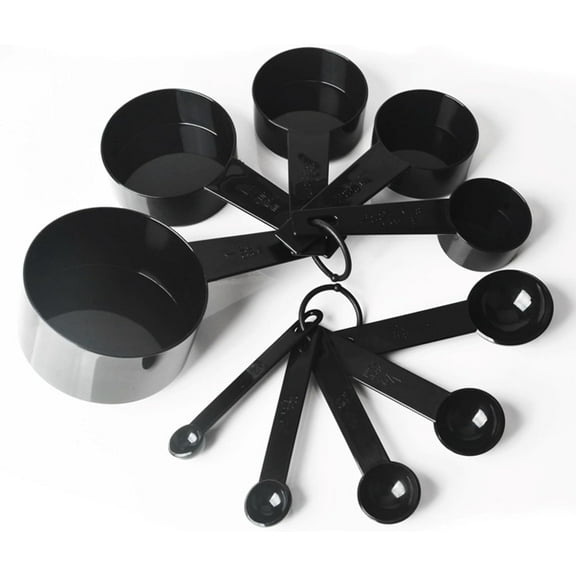 Kitchen Accessories Black Spoons and Measuring Cups Set of 10, Dishwasher safe, Plastic Kitchen Aid Tool for Measuring Dry or Liquid Ingredient with Ease, BPA Free